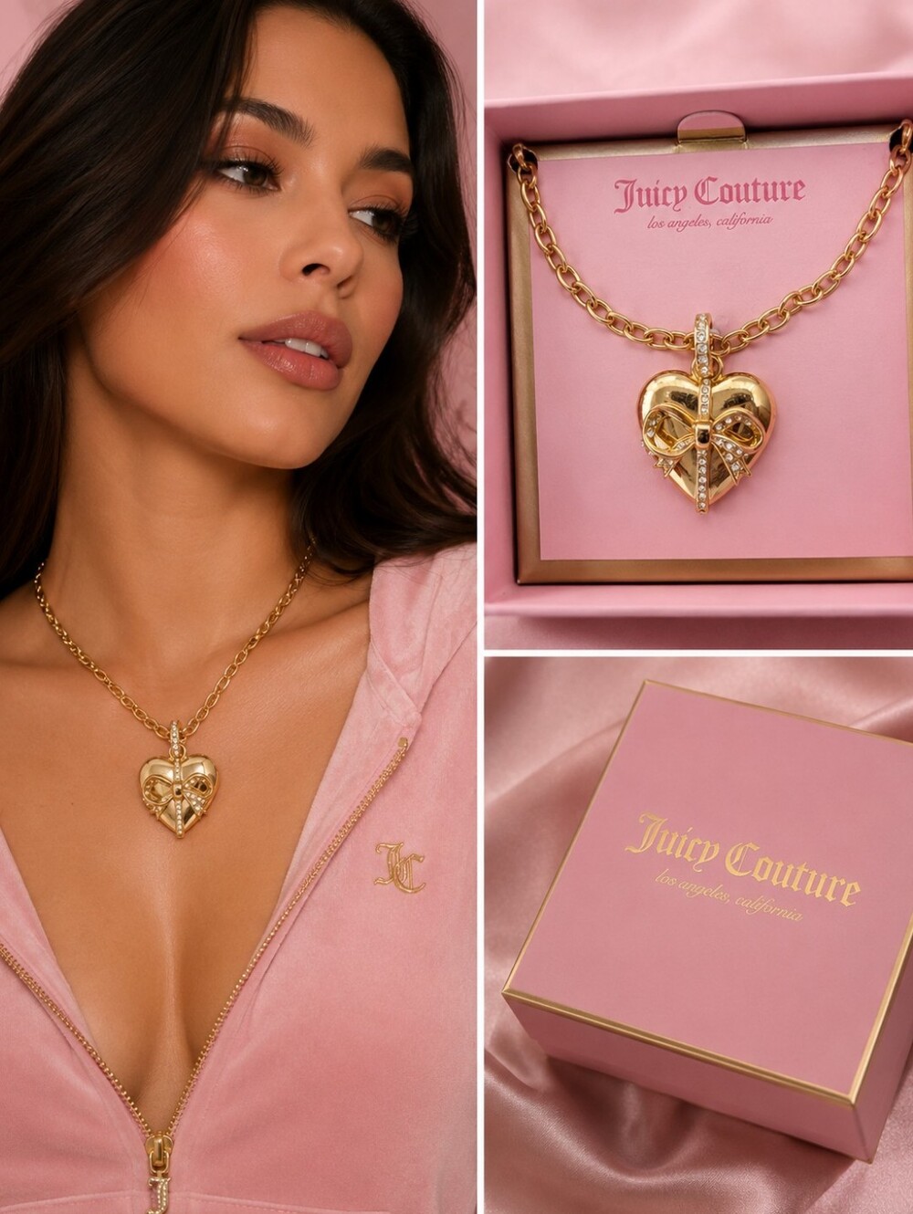 Juicy Couture Gold Heart Pendant Necklace with Crystal Accents